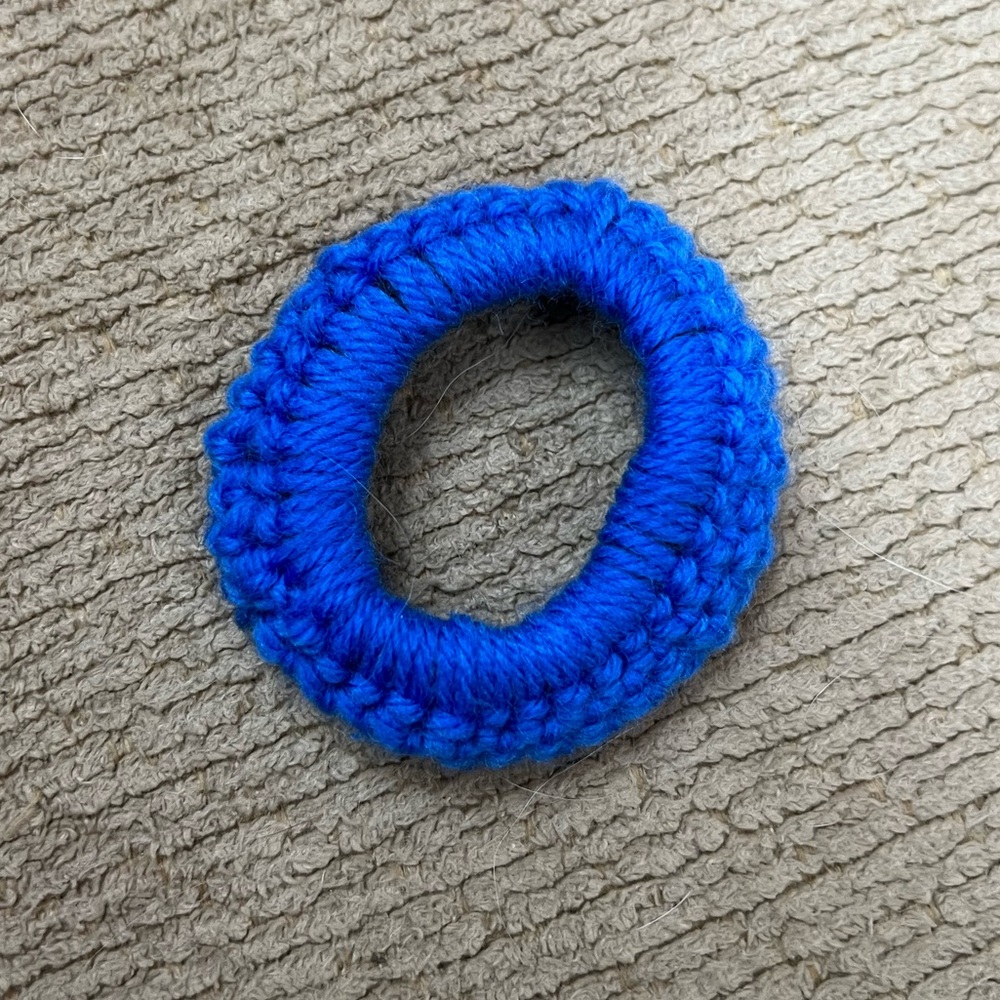 Handmade by me! Simple blue crochet scrunchie